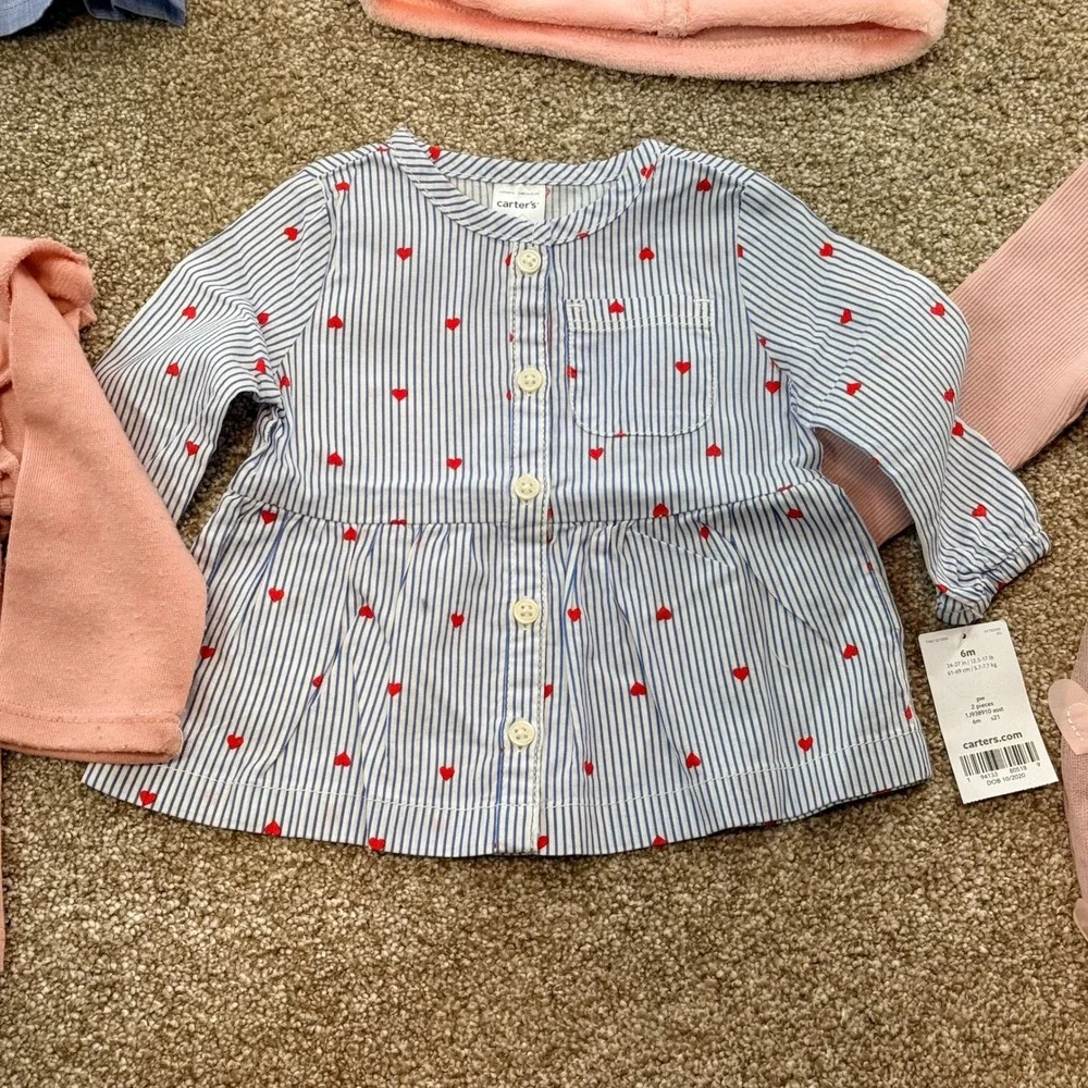 Baby Girl 6-Piece Clothes Lot 6-9M Carters H&M Cat & Jack Dress Vest Bodysuit